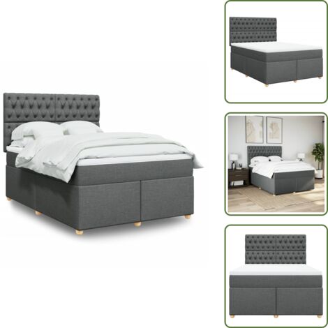 Testiera regolabile - vidaXL Giroletto a Molle con Materasso Grigio Scuro 160x200 cm Tessuto - Coprimaterasso