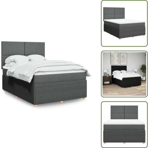 Testiera regolabile - vidaXL Giroletto a Molle con Materasso Grigio Scuro 160x200 cm Tessuto - Coprimaterasso