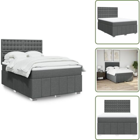 Testiera regolabile - vidaXL Giroletto a Molle con Materasso Grigio Scuro 160x200 cm Tessuto - Coprimaterasso