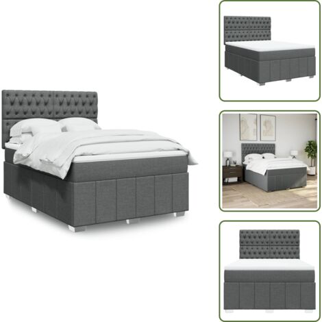 Testiera regolabile - vidaXL Giroletto a Molle con Materasso Grigio Scuro 160x200 cm Tessuto - Coprimaterasso