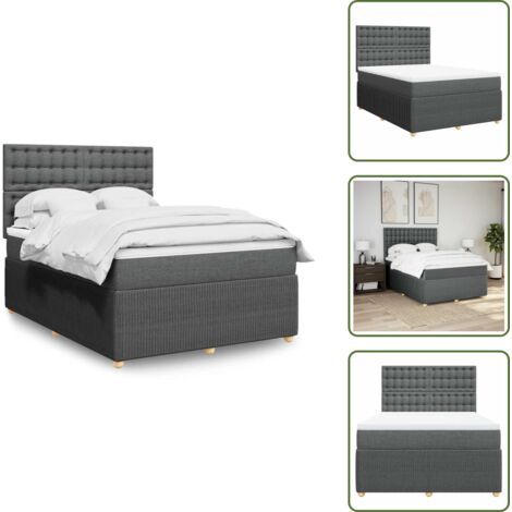 Testiera regolabile - vidaXL Giroletto a Molle con Materasso Grigio Scuro 160x200 cm Tessuto - Coprimaterasso