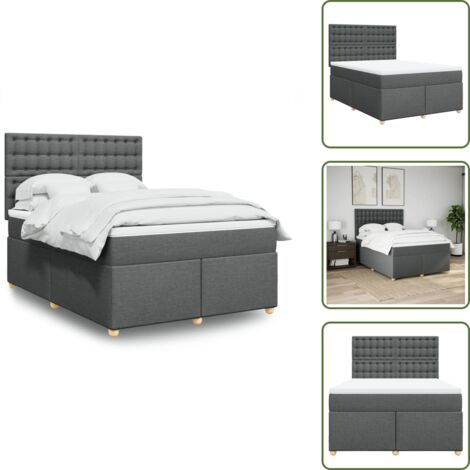 Testiera regolabile - vidaXL Giroletto a Molle con Materasso Grigio Scuro 160x200 cm Tessuto - Coprimaterasso