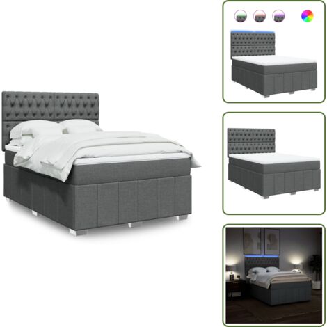 Testiera regolabile - vidaXL Giroletto a Molle con Materasso Grigio Scuro 160x200 cm Tessuto - Coprimaterasso lavabile