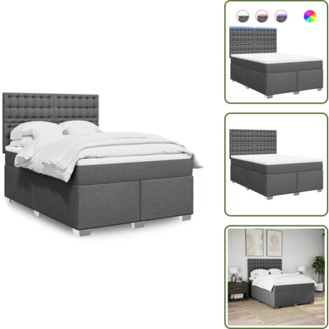 Testiera regolabile - vidaXL Giroletto a Molle con Materasso Grigio Scuro 160x200 cm Tessuto - Coprimaterasso lavabile