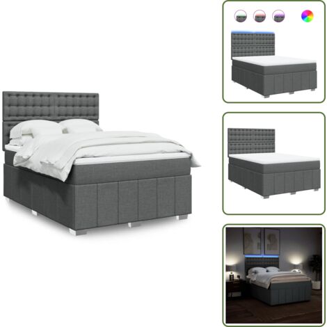 Testiera regolabile - vidaXL Giroletto a Molle con Materasso Grigio Scuro 160x200 cm Tessuto - Coprimaterasso lavabile