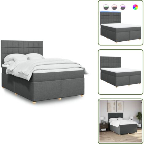 Testiera regolabile - vidaXL Giroletto a Molle con Materasso Grigio Scuro 160x200 cm Tessuto - Coprimaterasso lavabile