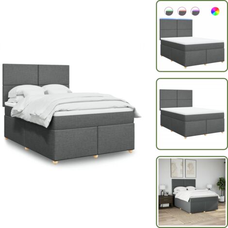 Testiera regolabile - vidaXL Giroletto a Molle con Materasso Grigio Scuro 160x200 cm Tessuto - Coprimaterasso lavabile
