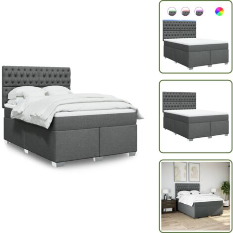 Testiera regolabile - vidaXL Giroletto a Molle con Materasso Grigio Scuro 160x200 cm Tessuto - Coprimaterasso lavabile