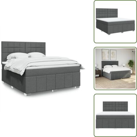 Testiera regolabile - vidaXL Giroletto a Molle con Materasso Grigio Scuro 180x200 cm Tessuto - Coprimaterasso
