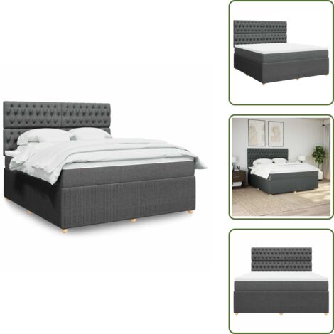 Testiera regolabile - vidaXL Giroletto a Molle con Materasso Grigio Scuro 180x200 cm Tessuto - Coprimaterasso
