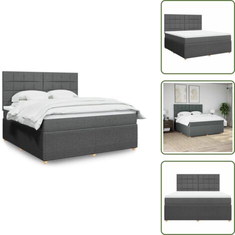 Testiera regolabile - vidaXL Giroletto a Molle con Materasso Grigio Scuro 180x200 cm Tessuto - Coprimaterasso