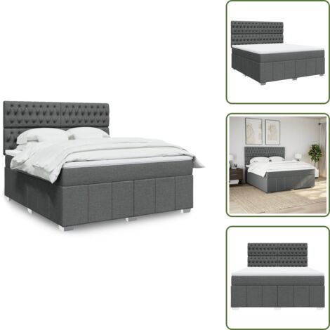 Testiera regolabile - vidaXL Giroletto a Molle con Materasso Grigio Scuro 180x200 cm Tessuto - Coprimaterasso