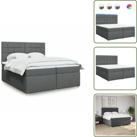 Testiera regolabile - vidaXL Giroletto a Molle con Materasso Grigio Scuro 200x200 cm Tessuto - Coprimaterasso lavabile