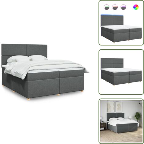 Testiera regolabile - vidaXL Giroletto a Molle con Materasso Grigio Scuro 200x200 cm Tessuto - Coprimaterasso lavabile