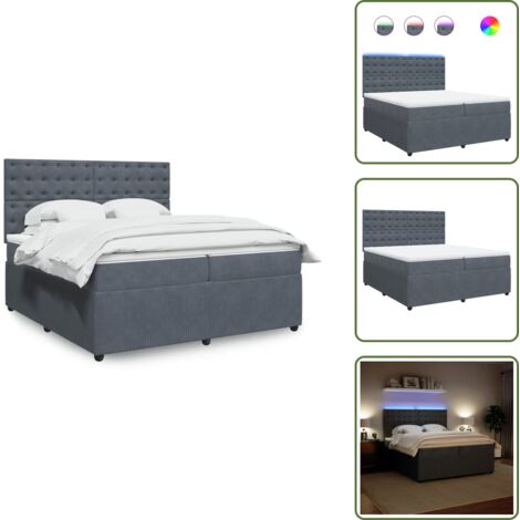 Testiera regolabile - vidaXL Giroletto a Molle con Materasso Grigio Scuro 200x200 cm Velluto - Coprimaterasso