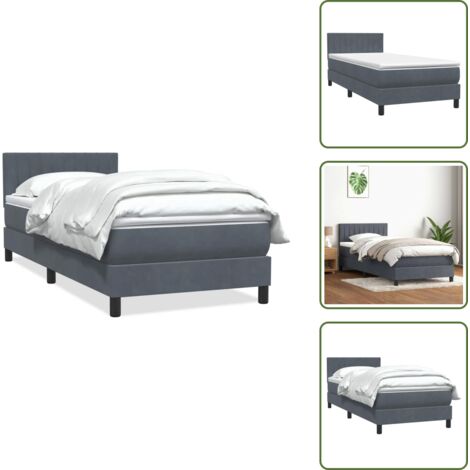 Testiera regolabile - vidaXL Giroletto a Molle con Materasso Grigio Scuro 80x220 cm Velluto - Coprimaterasso