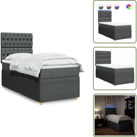 Testiera regolabile - vidaXL Giroletto a Molle con Materasso Grigio Scuro 90x190 cm Tessuto - Coprimaterasso lavabile