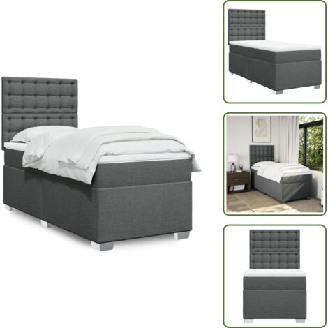Testiera regolabile - vidaXL Giroletto a Molle con Materasso Grigio Scuro 90x190 cm Tessuto - Materasso morbido