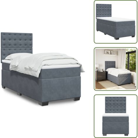 Testiera regolabile - vidaXL Giroletto a Molle con Materasso Grigio Scuro 90x190 cm Velluto - Coprimaterasso