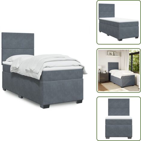 Testiera regolabile - vidaXL Giroletto a Molle con Materasso Grigio Scuro 90x190 cm Velluto - Coprimaterasso