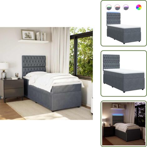 Testiera regolabile - vidaXL Giroletto a Molle con Materasso Grigio Scuro 90x190 cm Velluto - Letto con coprimaterasso