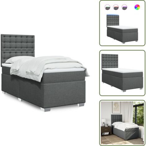 Testiera regolabile - vidaXL Giroletto a Molle con Materasso Grigio Scuro 90x200 cm Tessuto - Letto con coprimaterasso