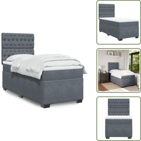 Testiera regolabile - vidaXL Giroletto a Molle con Materasso Grigio Scuro 90x200 cm Velluto - Coprimaterasso