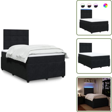Testiera regolabile - vidaXL Giroletto a Molle con Materasso Nero 120x200 cm in Velluto - Letto con coprimaterasso