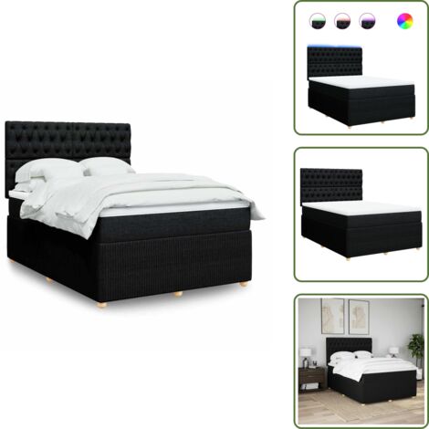 Testiera regolabile - vidaXL Giroletto a Molle con Materasso Nero 140x190 cm in Tessuto - Letto con coprimaterasso