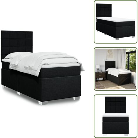 Testiera regolabile - vidaXL Giroletto a Molle con Materasso Nero 90x190 cm in Tessuto - Materasso insacchettato