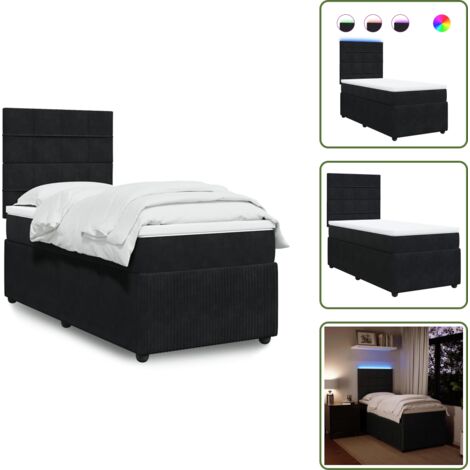 Testiera regolabile - vidaXL Giroletto a Molle con Materasso Nero 90x200 cm in Velluto - Letto in velluto