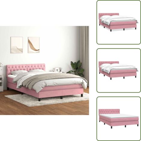 Testiera regolabile - vidaXL Giroletto a Molle con Materasso Rosa 160x210 cm in Velluto - Materasso rosa