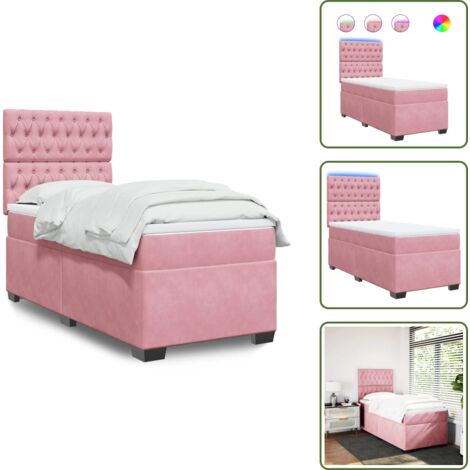 Testiera regolabile - vidaXL Giroletto a Molle con Materasso Rosa 80x200 cm in Velluto - Letto rosa