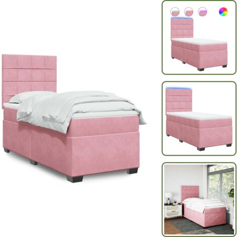 Testiera regolabile - vidaXL Giroletto a Molle con Materasso Rosa 80x200 cm in Velluto - Letto rosa