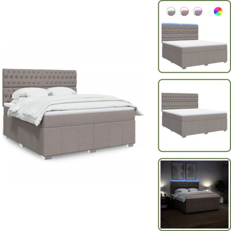 Testiera regolabile - vidaXL Giroletto a Molle con Materasso Tortora 180x200 cm in Tessuto - Letto con coprimaterasso