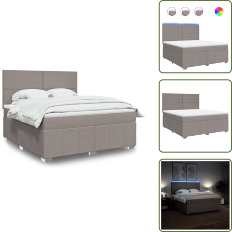 Testiera regolabile - vidaXL Giroletto a Molle con Materasso Tortora 180x200 cm in Tessuto - Letto con coprimaterasso