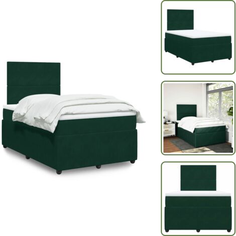 Testiera regolabile - vidaXL Giroletto a Molle con Materasso Verde Scuro 120x190 cm Velluto - Coprimaterasso