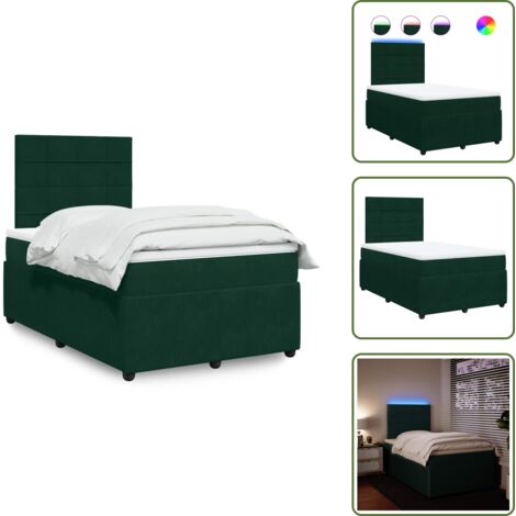 Testiera regolabile - vidaXL Giroletto a Molle con Materasso Verde Scuro 120x200 cm Velluto - Coprimaterasso lavabile