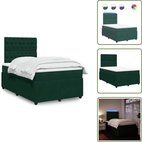 Testiera regolabile - vidaXL Giroletto a Molle con Materasso Verde Scuro 120x200 cm Velluto - Letto con materasso