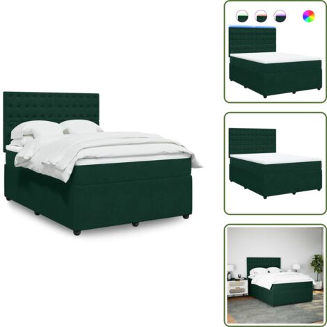 Testiera regolabile - vidaXL Giroletto a Molle con Materasso Verde Scuro 140x190 cm Velluto - Letto con coprimaterasso