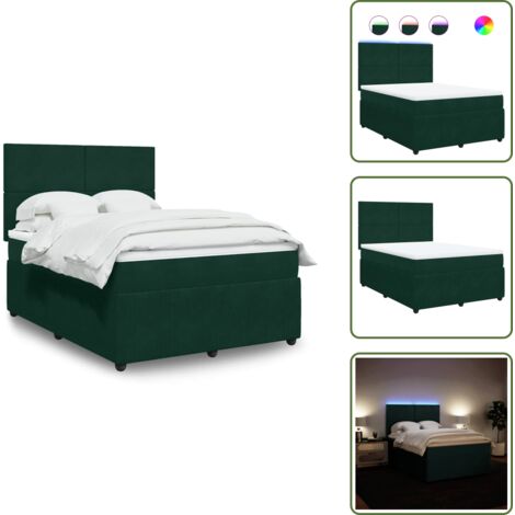 Testiera regolabile - vidaXL Giroletto a Molle con Materasso Verde Scuro 140x190 cm Velluto - Letto con materasso a molle