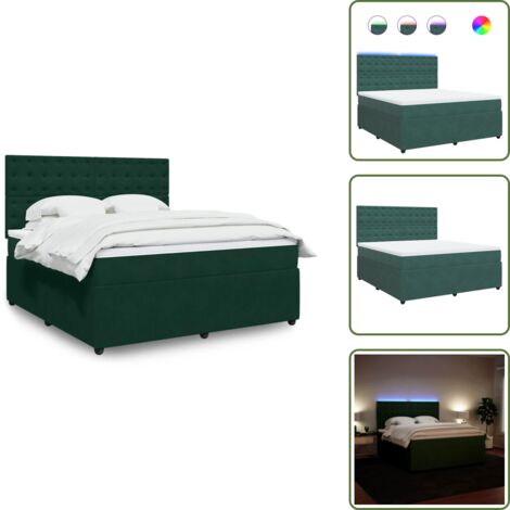 Testiera regolabile - vidaXL Giroletto a Molle con Materasso Verde Scuro 180x200 cm Velluto - Letto con materasso