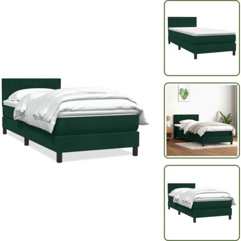 Testiera regolabile - vidaXL Giroletto a Molle con Materasso Verde Scuro 80x220 cm Velluto - Letto con testiera