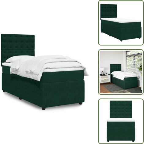 Testiera regolabile - vidaXL Giroletto a Molle con Materasso Verde Scuro 90x200 cm Velluto - Coprimaterasso