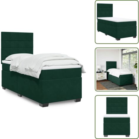 Testiera regolabile - vidaXL Giroletto a Molle con Materasso Verde Scuro 90x200 cm Velluto - Coprimaterasso