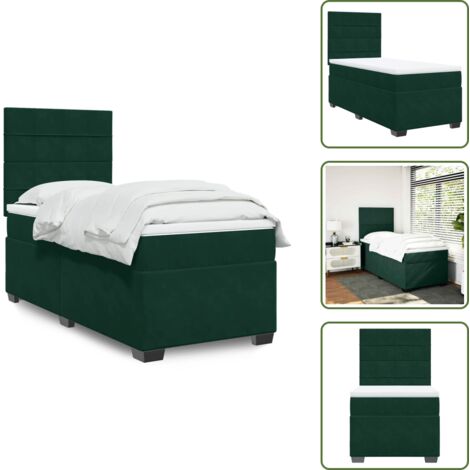 Testiera regolabile - vidaXL Giroletto a Molle con Materasso Verde Scuro 90x200 cm Velluto - Coprimaterasso