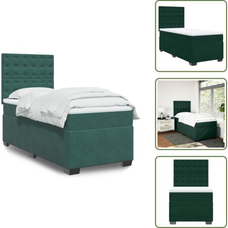 Testiera regolabile - vidaXL Giroletto a Molle con Materasso Verde Scuro 90x200 cm Velluto - Coprimaterasso