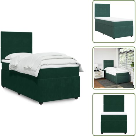 Testiera regolabile - vidaXL Giroletto a Molle con Materasso Verde Scuro 90x200 cm Velluto - Coprimaterasso