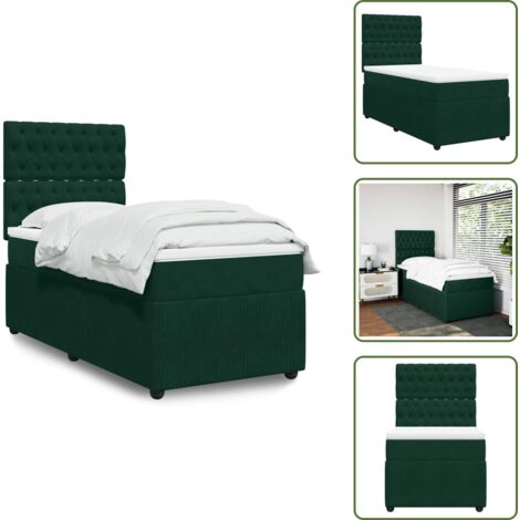 Testiera regolabile - vidaXL Giroletto a Molle con Materasso Verde Scuro 90x200 cm Velluto - Coprimaterasso