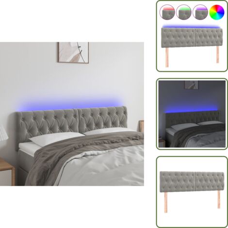 Testiera regolabile - vidaXL Testiera a LED Grigio Chiaro 144x7x78/88 cm in Velluto - Supporto schiena
